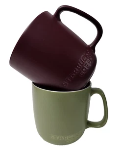 Combo of Vntg “Starbucks” 2010 Sage Green & Burgundy Embossed Mugs - Picture 1 of 8