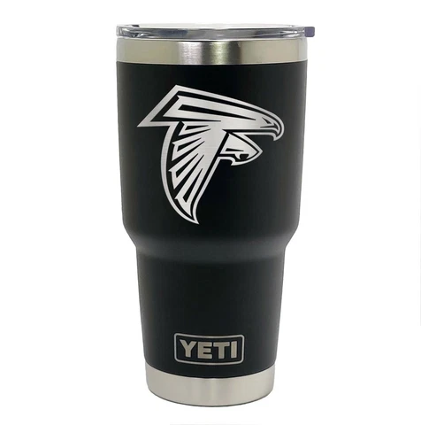 Atlanta Falcons YETI Laser Engraved, Colster, 20 or 30 oz. Black Tumbler Cover
