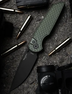 Pro-Tech TR-3 INTEGRITY Manual Relic Handle DLC Black S35VN INT106-GREEN - Picture 1 of 5
