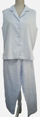 Miss Elaine Pajama Set L Large 2 Piece Collette Pajamas Sleeveless Cropped Blue - Image 1 of 4