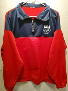 USA London Men's Size XL Red Blue Olympic Track Jacket Sweatshirt 1/4 Zip Jumper - Picture 1 of 9