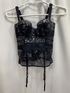 New Victoria Secret Size 36 D Black Lace Corset Overbust Underwire Cups - Picture 1 of 16