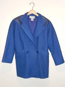 vintage 90s DAVID BENJAMIN WOMEN'S BLUE WOOL WINTER JACKET COAT - Picture 1 of 3