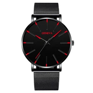Fashion Mens Business Black Watches Luxury Stainless Steel Ultra Thin Mesh Belt  - Picture 1 of 14