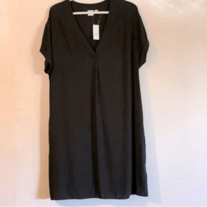 Gap Shift Dress Black V-Neck Pockets Rayon Sz Xl NWT Gorgeous - Picture 1 of 7