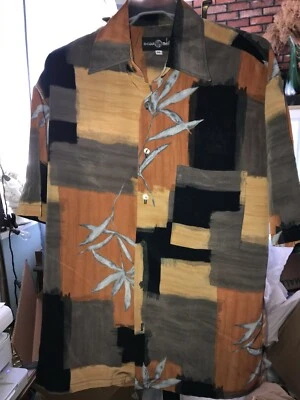 Vintage MODA MONDO Color Block PALM Leaf HAWAIIAN Shirt Men's M VISCOSE USA Made - Image 1 of 4