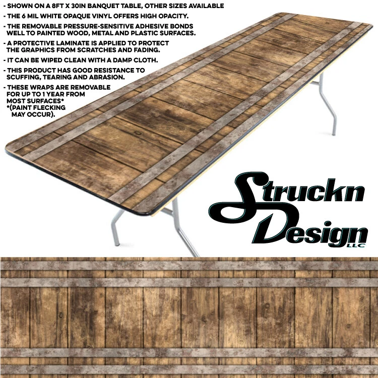 Wine Barrell Wood Wooden Planks Looking Vinyl Decal Skin Wrap Desk Banquet Table - Image 1 of 1