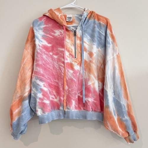 UNDERCOVER Felpa con cappuccio Victoria's Secret rosa oversize donna taglia L rosa e bianca tie dye crop