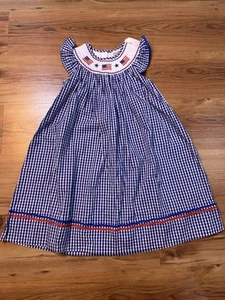 Lil Cactus Smocked Bishops 4th of July Red White Blue Size 6 Flags Stars - Picture 1 of 3