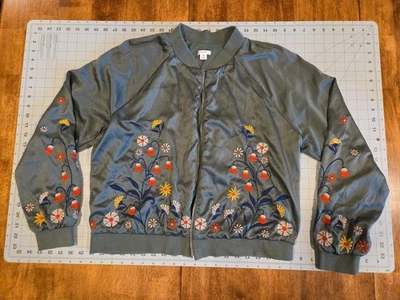 Jaqueta bordada verde feminina Xhilaration XL! Zíper de metal completo, alta qualidade - Imagem 1 de 4