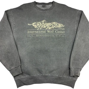 Vintage International Wolf Centre Sweater Jumper Mens Size L Grey Minnesota USA - Picture 1 of 13