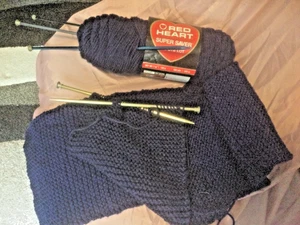 2 sets Knitting Needles &Navy Blue Scarf Knitting in Progress&Yarn 42” L x 8” w - Picture 1 of 10