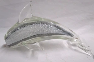 Estatuilla de delfín de vidrio adorno hecho a mano diseño transparente y esmerilado - Imagen 1 de 5