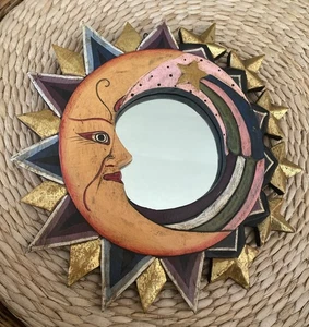 Vintage Himmlische Sonne Mond & Sterne Akzent Spiegel 12" Handarbeit Handbemalt - Bild 1 von 10