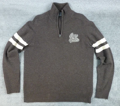 L.O.G.G. H&M Wool Blend 1/4 Zip Mens Large Brown Heavy Knit W Stripe Preppy - Imagem 1 de 4