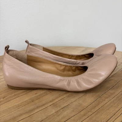 J Crew Anya Ballet Plano Para Mujer Talla 8 Tostado Rubor Rosa Cuero Neutro Cómodo Preppy Foto 1 de 4