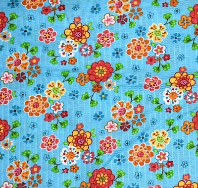 Tela Seersucker Textura Arrugada Algodón o Mezcla Estampado Floral Retro Brillante Fuera de Uso Foto 1 de 4