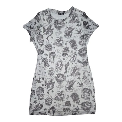 Ed Hardy Tattoo Graphic Flashboard Y2K Womens XL Mini Bodycon Dress White Black - image 1 of 4