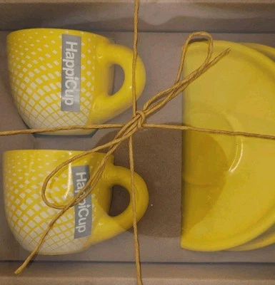 Juego de 2 Happicup 3 Oz. Taza y platillo espresso amarillo con blanco Foto 1 de 4