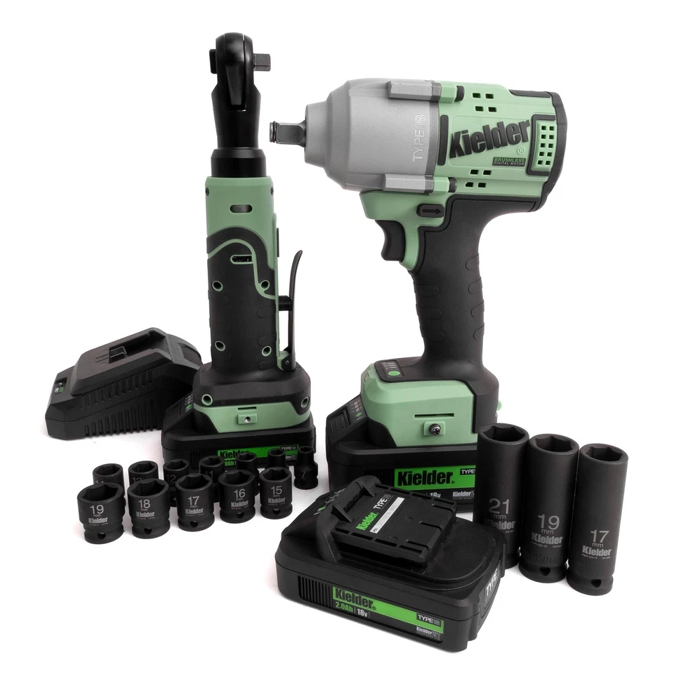 Kielder 3 18v Batttery Bundle Box: Mid Torque Impact Wrench & Compact Ratchet