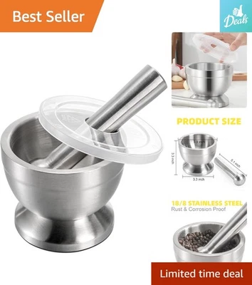Brushed Stainless Steel Mortar and Pestle Set - Ideal for Spices and Herbs - Image 1 of 4