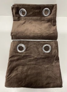 Ikea SANELA Velvet Pair of Grommet Curtain Panels Brown 100% Cotton 55"x98" MINT - Picture 1 of 16