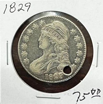 Medio dólar busto tapado 1829 - perforado Foto 1 de 2