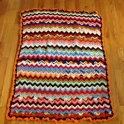 HANDMADE Crocheted AFGHAN Knit THROW Beautiful Zig Zag Quilt COUCH Lap BLANKET - Image 1 of 4