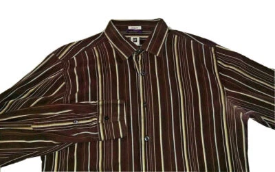 Men's Gap Button Down Shirt Dress Shirt Size Large Striped Brown Premium  - Image 1 of 3