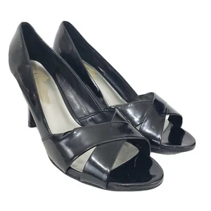 East 5th Womens Pumps Shoe 9 Black Patent Leather Stiletto 3.5" Heels Peep Toe - Picture 1 of 7