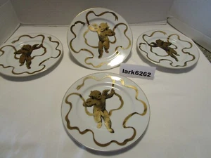 Vintage Porcelain Set 4 Neiman Marcus Gilt Angel Cherub Putti Plates 8.25”w 1980 - Picture 1 of 20