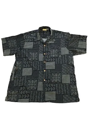 Edwards Short Sleeve Size XL Hawaiian Style Pattern Wood Button Down  Black - Image 1 of 4