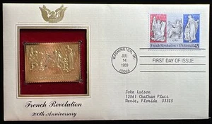 Révolution Française 200ème Anniversaire 22kt Réplique Timbre Poste Aérienne US 1er Jour - Photo 1/3