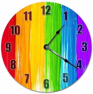 10.5" RAINBOW PAINT CLOCK - COLORFUL CLOCK - Large 10.5" Wall Clock - 4007 - Picture 1 of 3