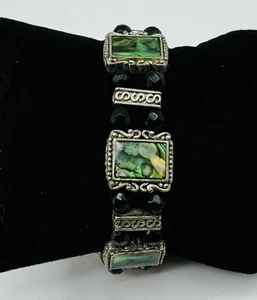 Vintage Abalone Shell Inlay Bracelet - Picture 1 of 5