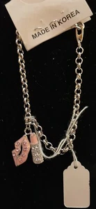 Vintage Bracelet Pink Rhinestone Lips & Lipstick Fashion Jewelry - Picture 1 of 1