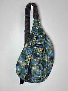 Kavu Rope Sling Crossbody Backpack GUC Blue Yellow Green 18” X 10”
