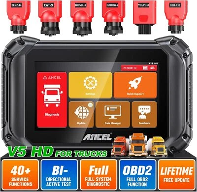 ANCEL V5 HD Heavy Duty Truck Scanner Bidirectional Diesel Diagnostic DPF Regen - Image 1 of 4