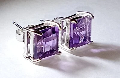 5 Ctw natural Purple Amethyst Solid Sterling Silver Earrings New  - Image 1 of 4