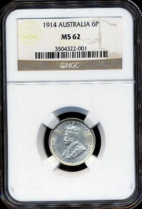 Australia 1914 Sixpence 6d George V - NGC MS62 - Picture 1 of 3
