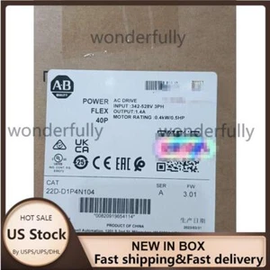 22D-D1P4N104 AB PowerFlex 40P- 0.4 kW (0.5 HP) AC Drive Brand US Free Tax - Imagen 1 de 4