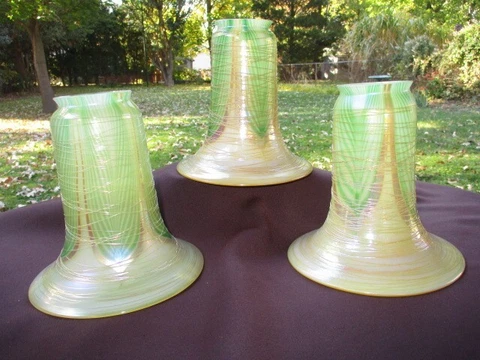 3 GREEN AURENE & GOLD THREADING CARL RADKE PHOENIX STUDIOS PENDANT  LIGHT SHADES Cover