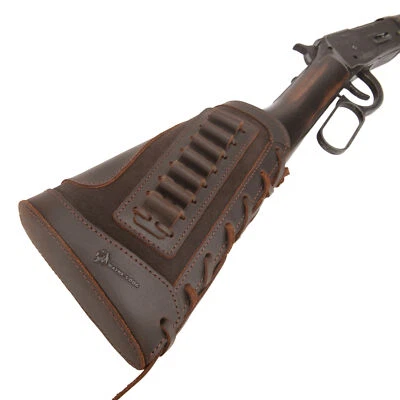 WAYNE' S DOG Leather Rifle Buttstock Shotgun Shell Holder for 12GA .22LR .45/70.357 Hunting