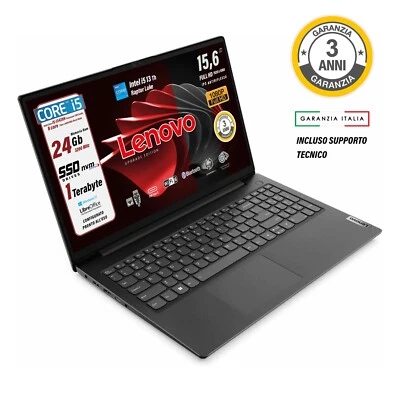 Notebook Lenovo Intel i5 13th RAM 24 GB SSD 1 TB FHD 15,6" Win 11 3 ANNI G. - Immagine 1 di 4