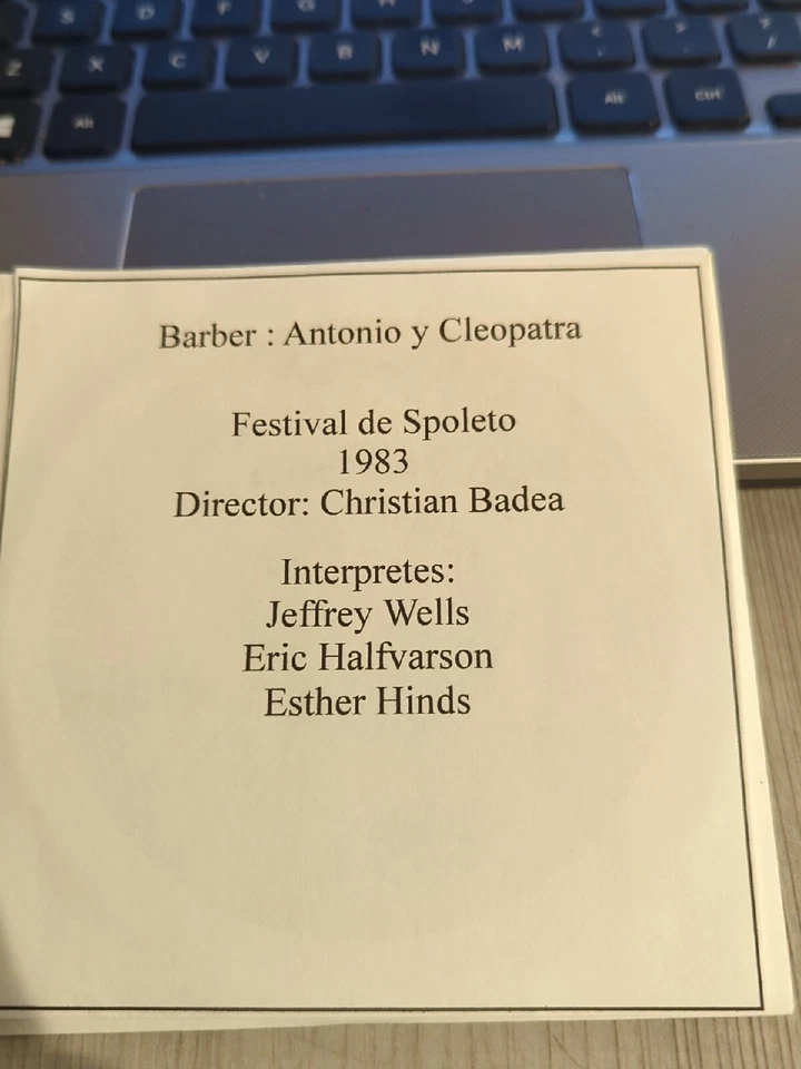 Live Recording Opera CD 1702 -Cleopatra 1983 De Spoleto Wells Halfvarson Hinds Foto 1 de 1