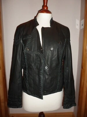  Chaqueta de Motociclista Kate Moss Negra Tejido Cuero Punto Manta Talla 14 Nueva con Etiquetas Foto 1 de 4