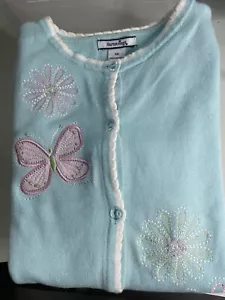 Hartstrings Girls Cotton Cardigan Butterfly Flower Buttons Front Blue Sz 6X - Picture 1 of 6
