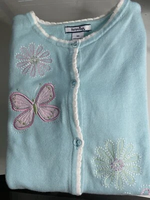 Hartstrings Girls Cotton Cardigan Butterfly Flower Buttons Front Blue Sz 6X - Image 1 of 4