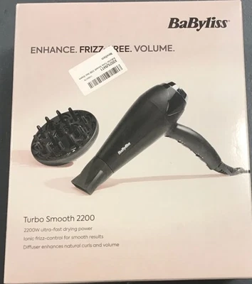 BaByliss Turbo Smooth 2200 Hair Dryer Fast Drying Ionic Frizz Control, Diffuser - Image 1 of 2