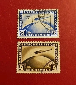 Impero tedesco 1928 minr 423-424 timbrato Zeppelin francobolli aerei - Foto 1 di 3